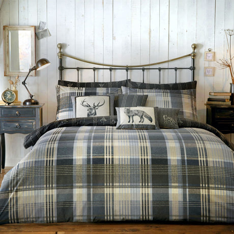 Connolly Check Brushed Cotton Flannelette Duvet Cover Set - Charcoal