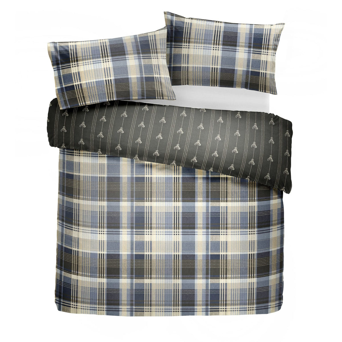Connolly Check Brushed Cotton Flannelette Duvet Cover Set - Charcoal - Connolly Check Duvet Cover Set In Charcoal 2