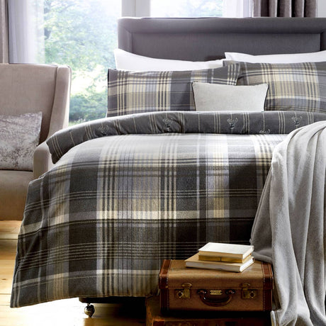 Connolly Check Brushed Cotton Flannelette Duvet Cover Set - Charcoal - Connolly Check Duvet Cover Set In Charcoal 3