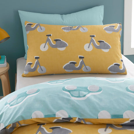 Cool Cars Reversible Kids Single 100% Cotton Duvet Cover Set - Cool Cars Duvet Cover Set In Duck Egg 5