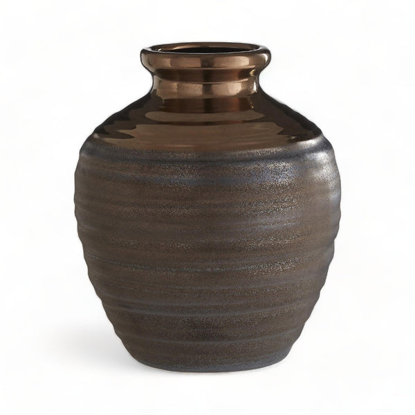 Copper Ribbed Ceramic Small Vase 20cm