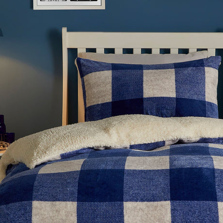 Theo Check Cosy Blue Duvet Cover Set - Cosy Theo Check Duvet Cover Set In Blue 2