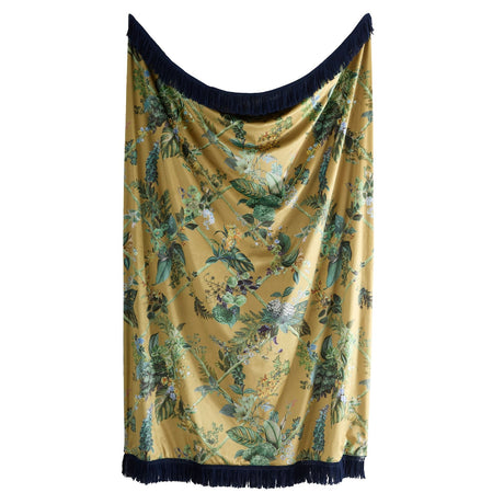 Laurence Llewelyn-Bowen Cotswold Fantasia Navy Floral Cosy Velvet Tasselled Throw – Gold – 130cm x 180cm - Cotswold Fantasia Throw In Gold 130 X 180Cm 2
