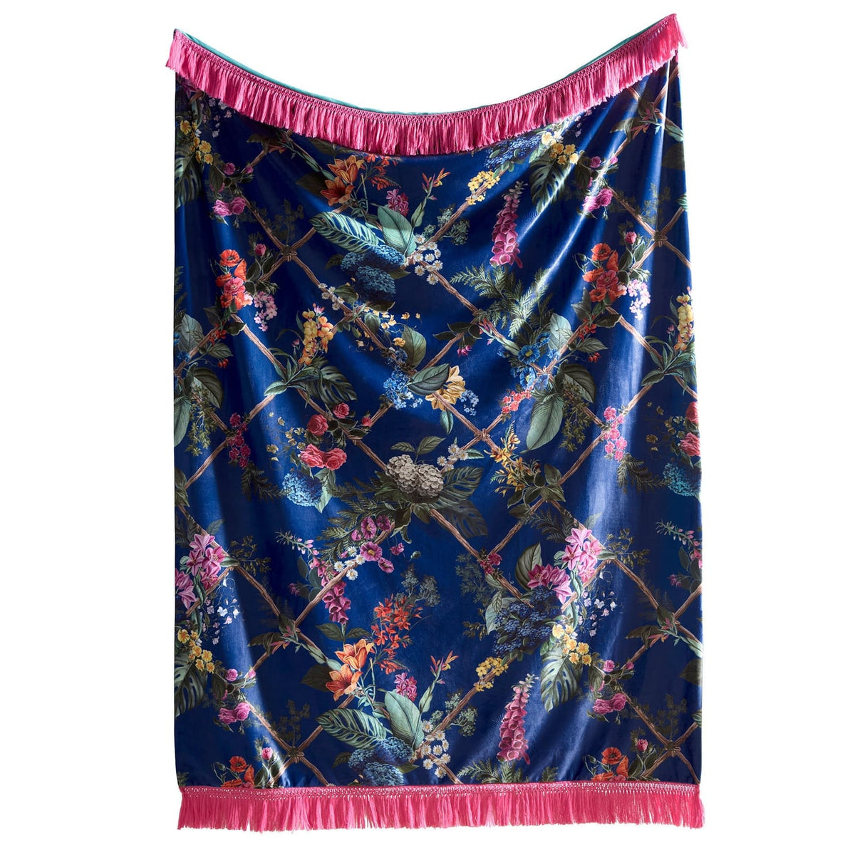 Laurence Llewelyn-Bowen Cotswold Fantasia Navy Floral Cosy Velvet Tasselled Throw – Navy – 130cm x 180cm - Cotswold Fantasia Throw In Navy 130 X 180Cm 2
