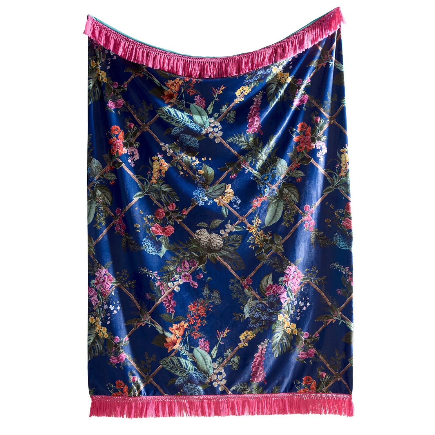 Laurence Llewelyn-Bowen Cotswold Fantasia Navy Floral Cosy Velvet Tasselled Throw – Navy – 130cm x 180cm - Cotswold Fantasia Throw In Navy 130 X 180Cm 2