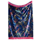 Laurence Llewelyn-Bowen Cotswold Fantasia Navy Floral Cosy Velvet Tasselled Throw – Navy – 130cm x 180cm - Cotswold Fantasia Throw In Navy 130 X 180Cm 2