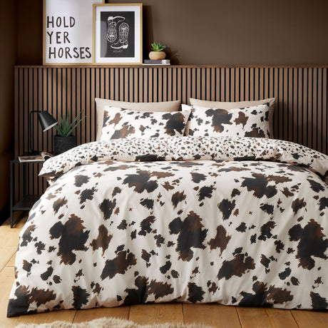 Cow Print Natural Polycotton Duvet Cover Set