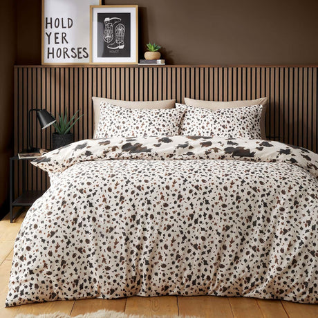 Cow Print Natural Polycotton Duvet Cover Set - Cow Print Duvet Cover Set In Natural 4