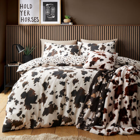 Cow Print Natural Polycotton Duvet Cover Set - Cow Print Duvet Cover Set In Natural 5