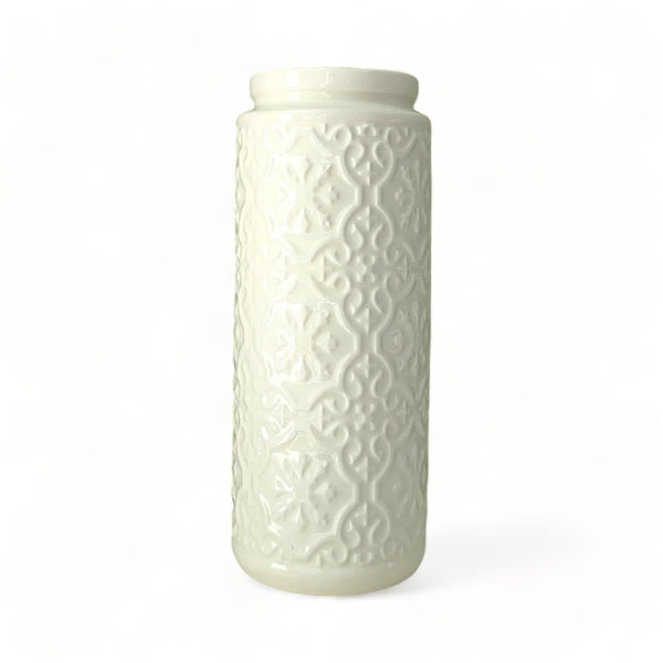 Cream Ceramic Vase Moroccan Tile Embossed 24cm