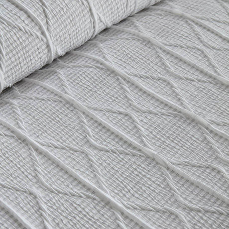 Crinkle Stripe Textured White Recycled Duvet Cover Set - Crinkle Stripe Duvet Cover Set In White 3
