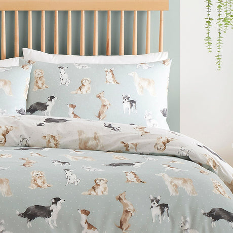Cute Dogs Polycotton Duvet Cover Set - Cute Dogs Duvet Cover Set In Duck Egg 2