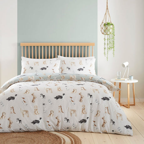 Cute Dogs Polycotton Duvet Cover Set - Cute Dogs Duvet Cover Set In Duck Egg 3