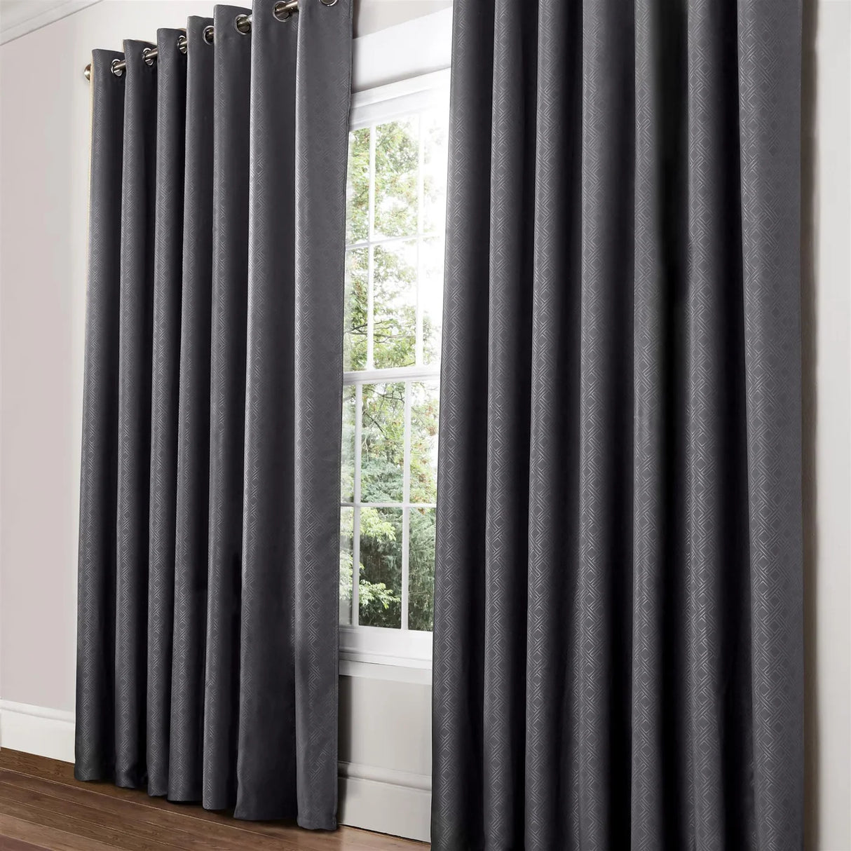 Alan Symonds Diamond Dim Out Eyelet Ring Top Curtains in Charcoal - Image 2