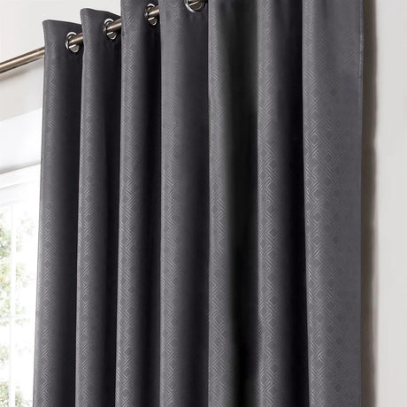 Alan Symonds Diamond Dim Out Eyelet Ring Top Curtains in Charcoal - Image 3