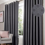Alan Symonds Diamond Dim Out Eyelet Ring Top Curtains in Charcoal