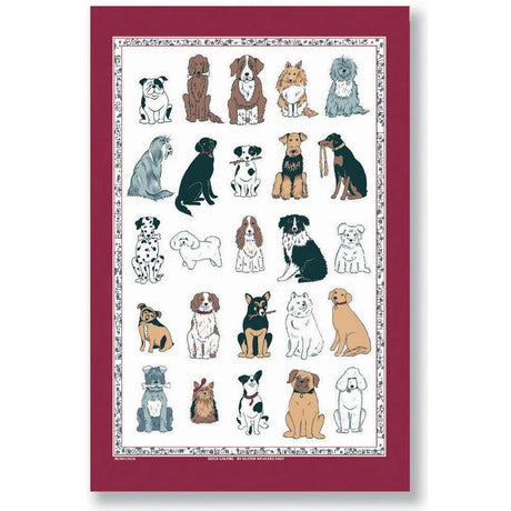 Dogs Galore Cotton Tea Towel in Red