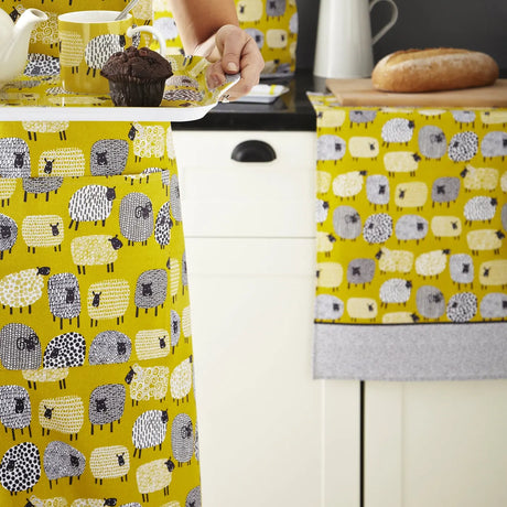 Dotty Sheep Cotton Tea Towel in Yellow