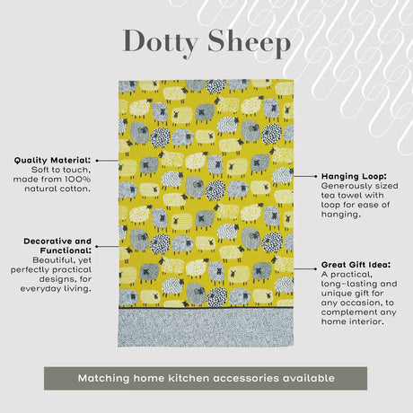 Dotty Sheep Cotton Tea Towel in Yellow
