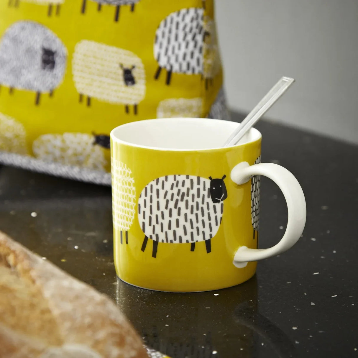 Dotty Sheep Bone China Mug in Yellow