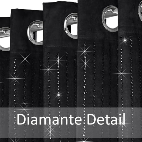 Alan Symonds Diamondo Velvet Blackout Eyelet Ring Top Curtains in Black - Image 4