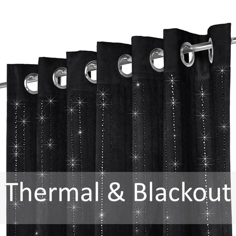 Alan Symonds Diamondo Velvet Blackout Eyelet Ring Top Curtains in Black - Image 6