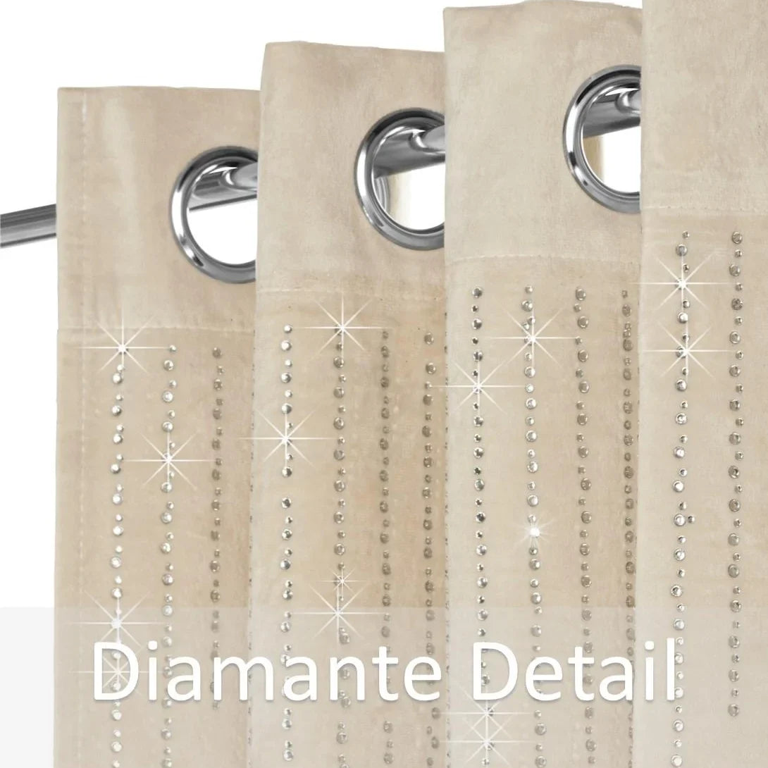 Alan Symonds Diamondo Velvet Blackout Eyelet Ring Top Curtains in Cream - Image 4