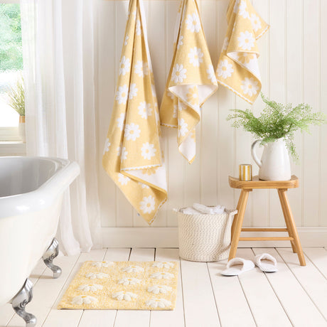 Daisy Floral Ochre Polycotton Bath Mat 50 x 80cm product image 2