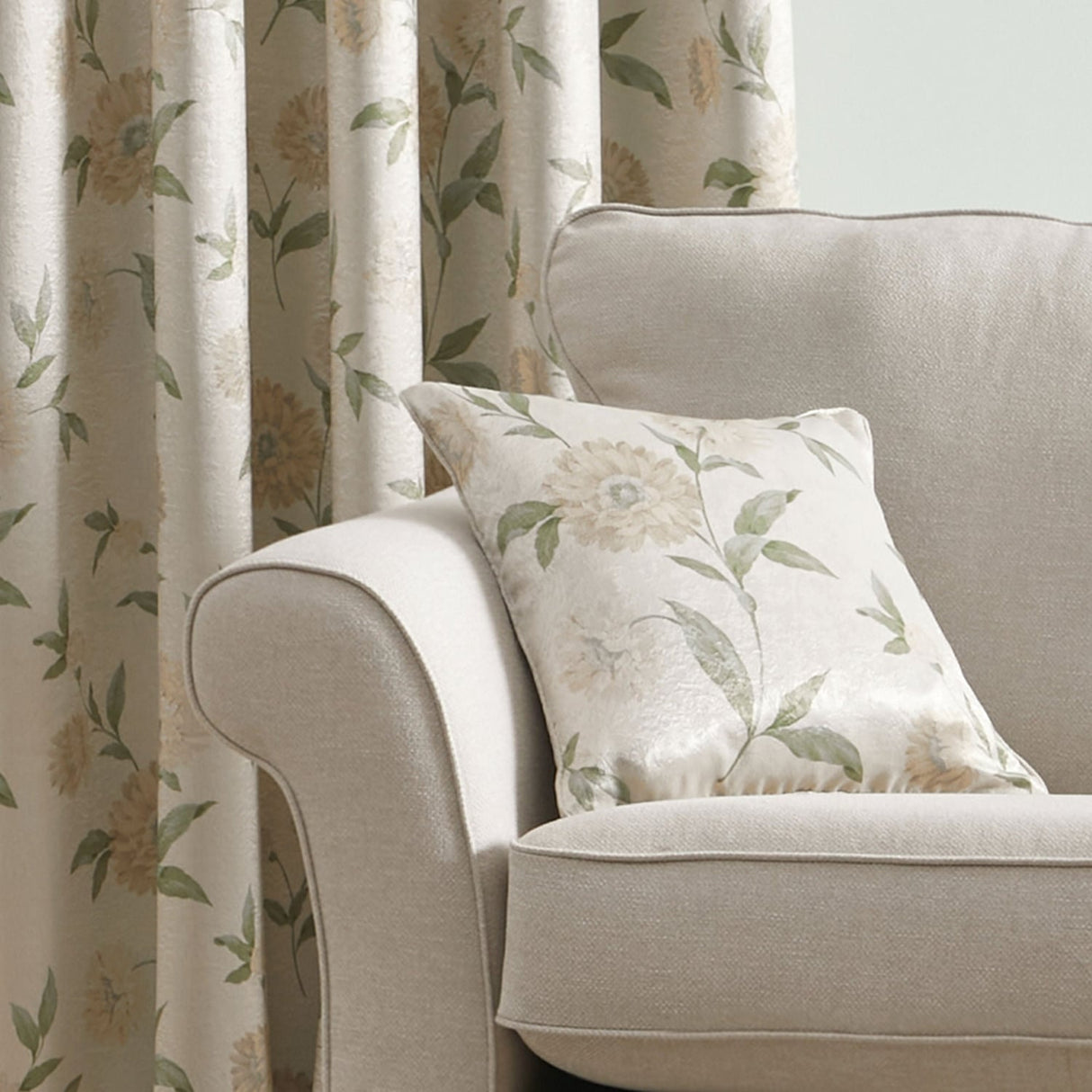 Dahlia Floral Cushion Cover 43cm x 43cm (17" x 17") - Natural