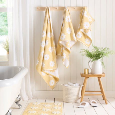 Daisy Floral Ochre Bathroom Towels - Daisy Floral Towels In Ochre 2