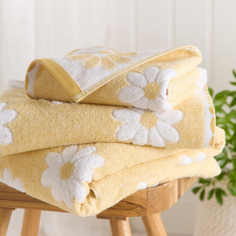 Daisy Floral Ochre Bathroom Towels - Daisy Floral Towels In Ochre 3
