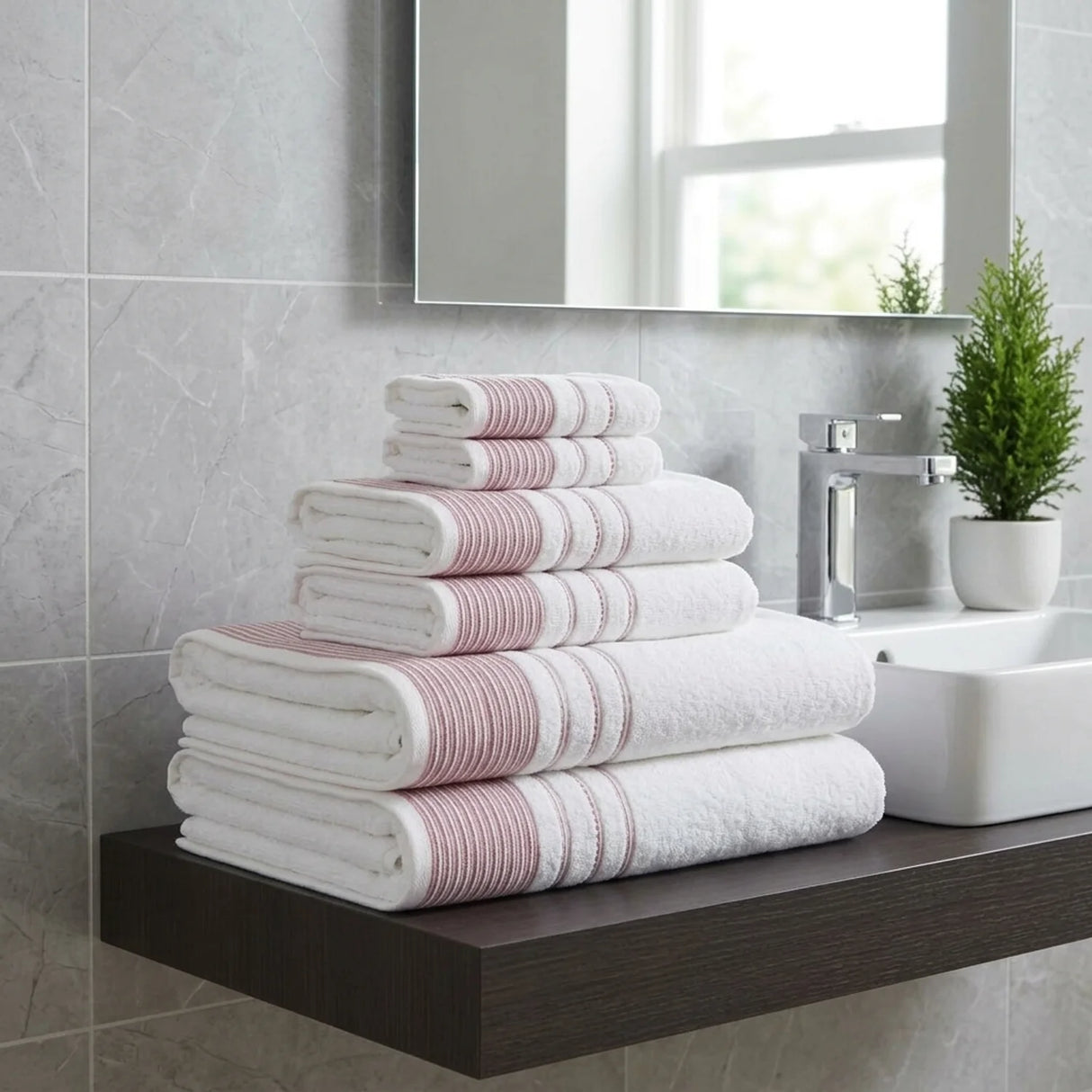 Dakota Stripe 500GSM Blush Bathroom Towel Collection-1