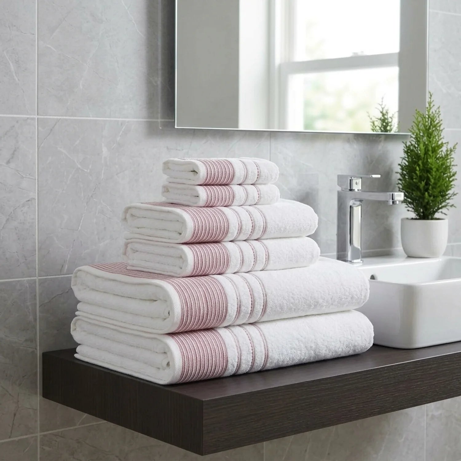 Dakota Stripe 500GSM Blush Bathroom Towel Collection-1