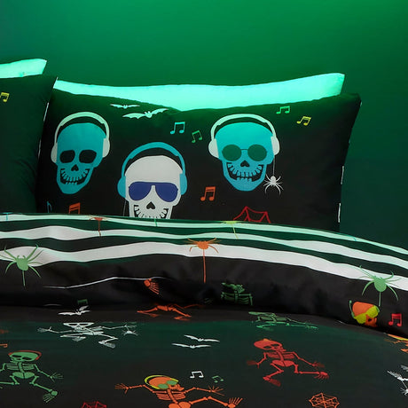 Dancing Skeletons Polycotton Halloween Duvet Cover Set - Dancing Skeletons Halloween Duvet Cover Set In Black 2