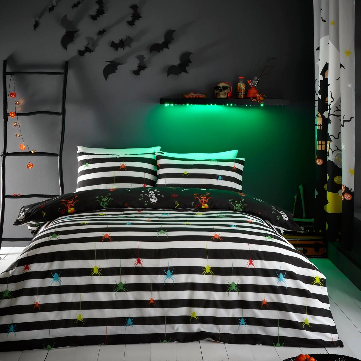 Dancing Skeletons Polycotton Halloween Duvet Cover Set - Dancing Skeletons Halloween Duvet Cover Set In Black 4