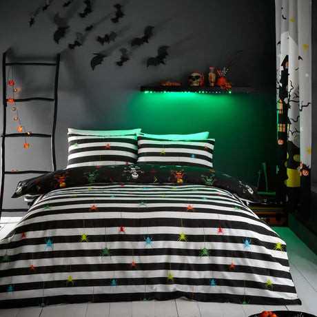 Dancing Skeletons Polycotton Halloween Duvet Cover Set - Dancing Skeletons Halloween Duvet Cover Set In Black 4