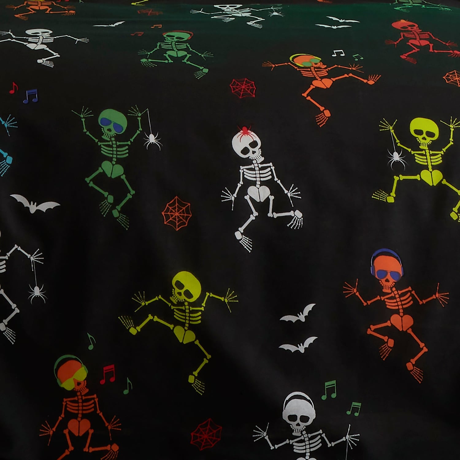 Dancing Skeletons Polycotton Halloween Duvet Cover Set - Dancing Skeletons Halloween Duvet Cover Set In Black 5