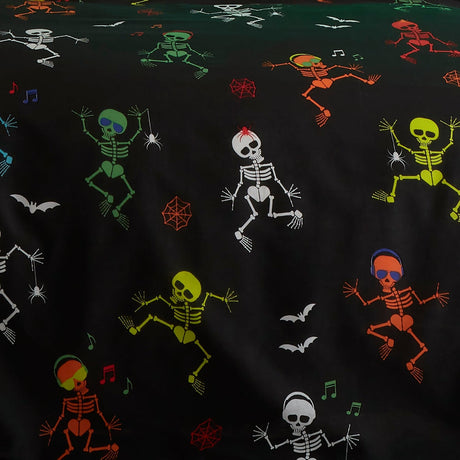 Dancing Skeletons Polycotton Halloween Duvet Cover Set - Dancing Skeletons Halloween Duvet Cover Set In Black 5