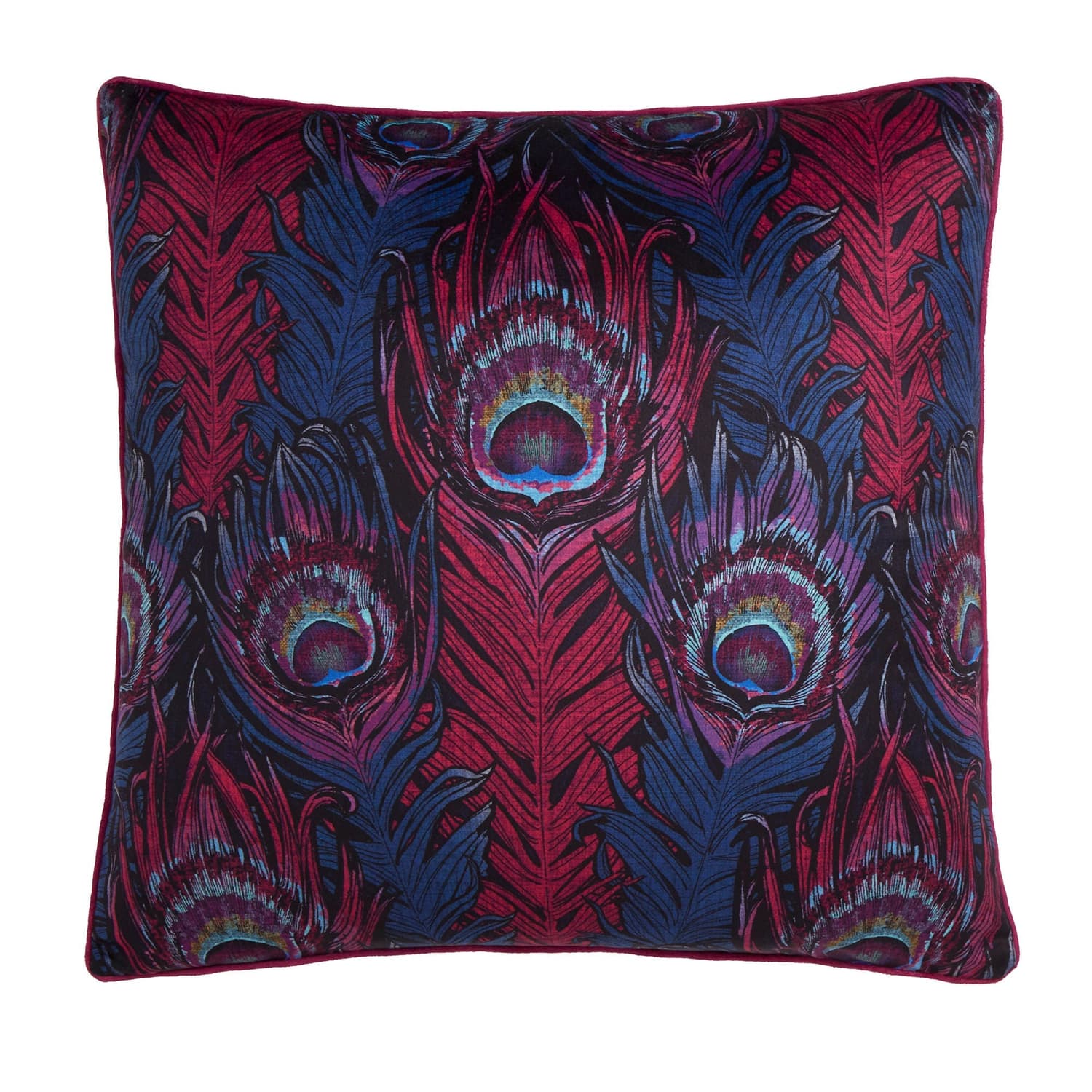 Laurence Llewelyn-Bowen Dandy Peacock Teal 55cm x 55cm Cushion Cover - Plum - Dandy Peacock Cushion In Plum 55 X 55Cm 2