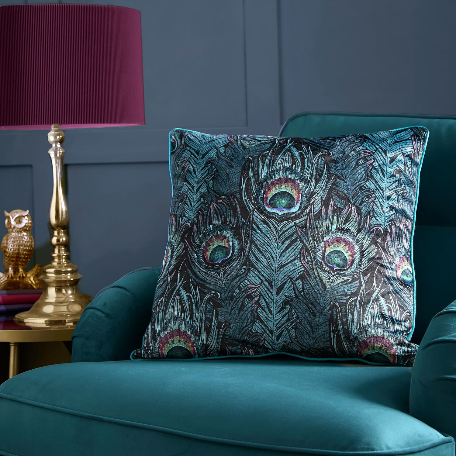 Laurence Llewelyn-Bowen Dandy Peacock Teal 55cm x 55cm Cushion Cover - Teal