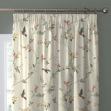 Darnley Floral Bird 100% Cotton Pencil Pleat Curtains Coral Light Filtering - Darnley Pencil Pleat Curtains In Coral Natural 2