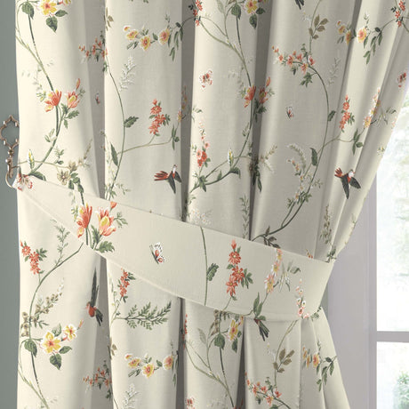 Darnley Floral Bird 100% Cotton Pencil Pleat Curtains Coral Light Filtering - Darnley Pencil Pleat Curtains In Coral Natural 3