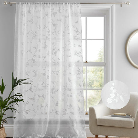 Darnley Floral Voile Curtain Panel - Darnley Voile Panel In White 4