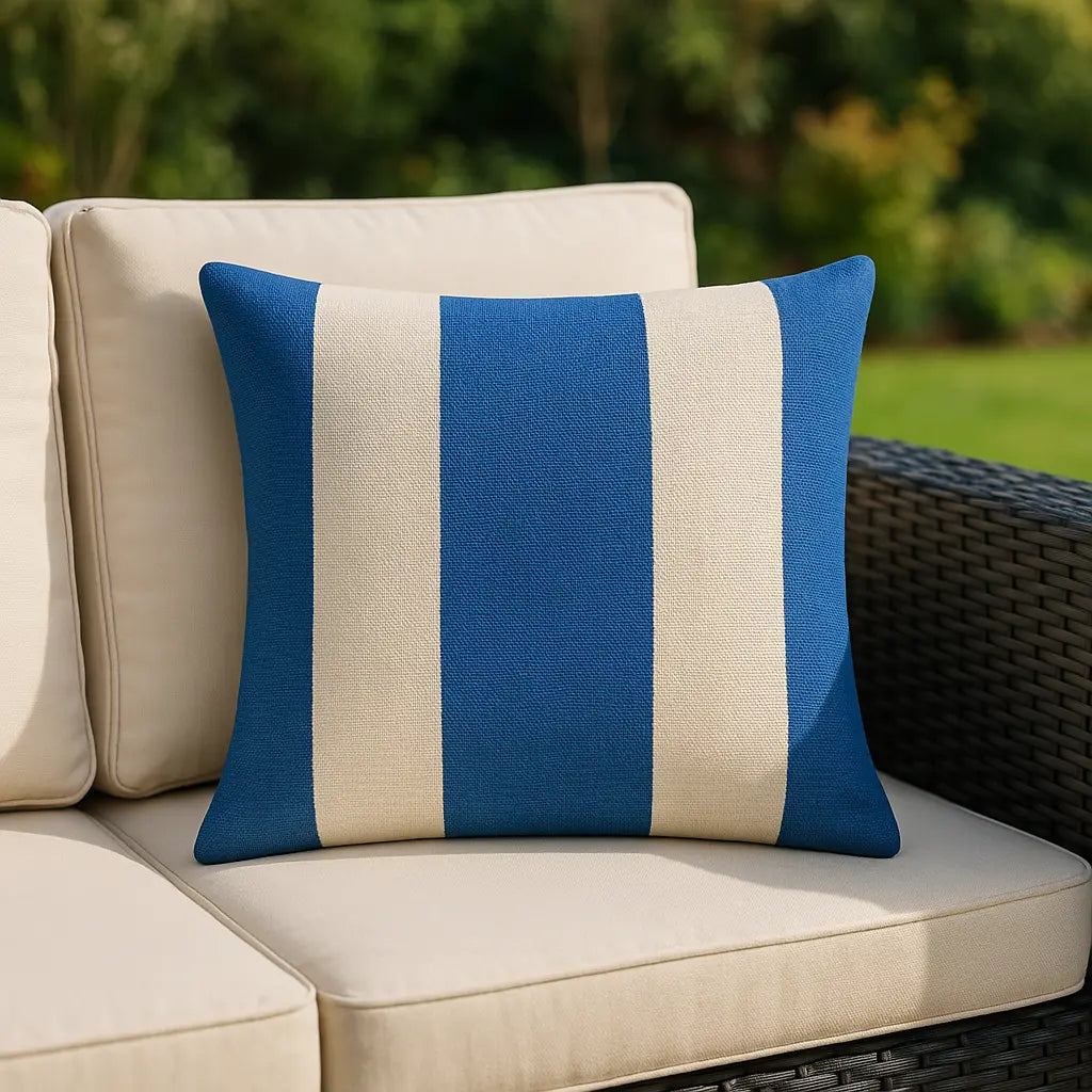 Deck Stripe Outdoor White / Blue Cushion Cover or Filled Cushion 60cm x 60cm