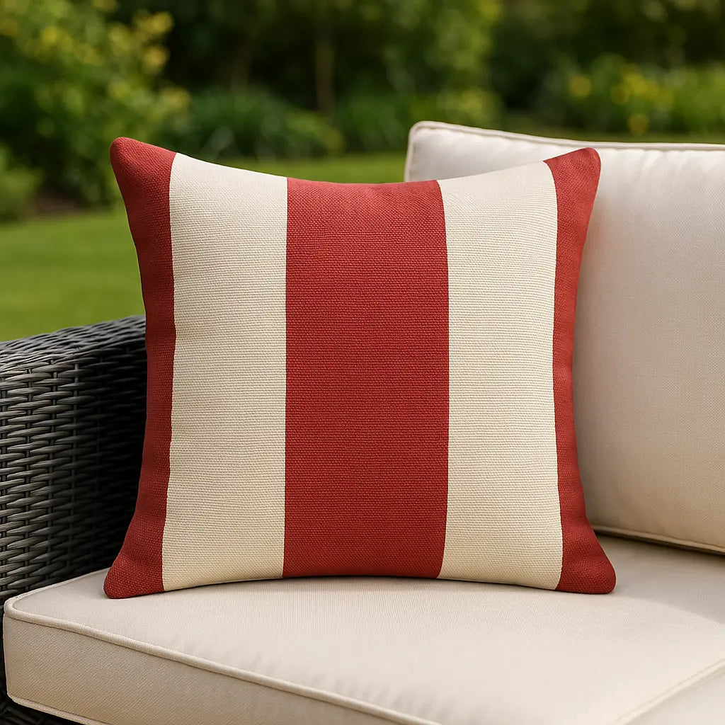 Deck Stripe Outdoor White / Red Cushion Cover or Filled Cushion 60cm x 60cm