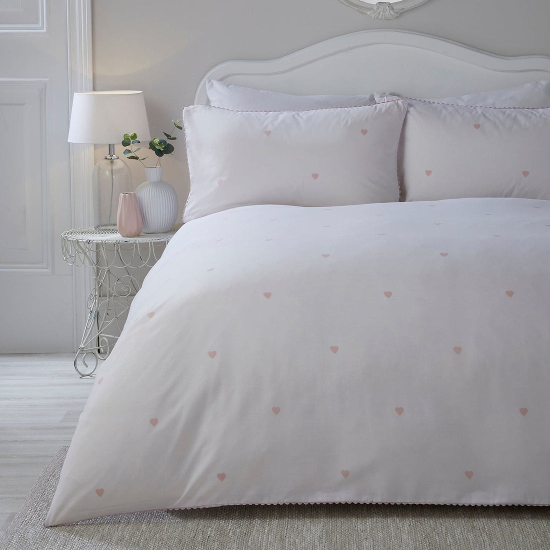 Decorative Heart Microfibre Blush Duvet Cover Bedding Set