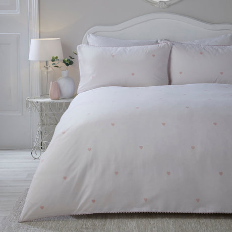 Decorative Heart Microfibre Duvet Cover Set - Blush
