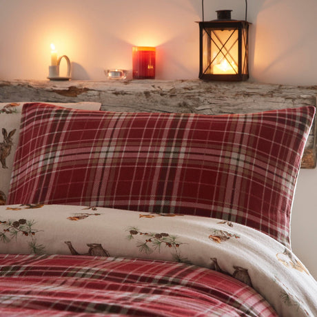 Derwent Check Natural 100% Cotton Flannelette Duvet Cover Set