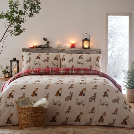 Derwent Check Natural 100% Cotton Flannelette Duvet Cover Set - Derwent Check Duvet Cover Set In Natural 5