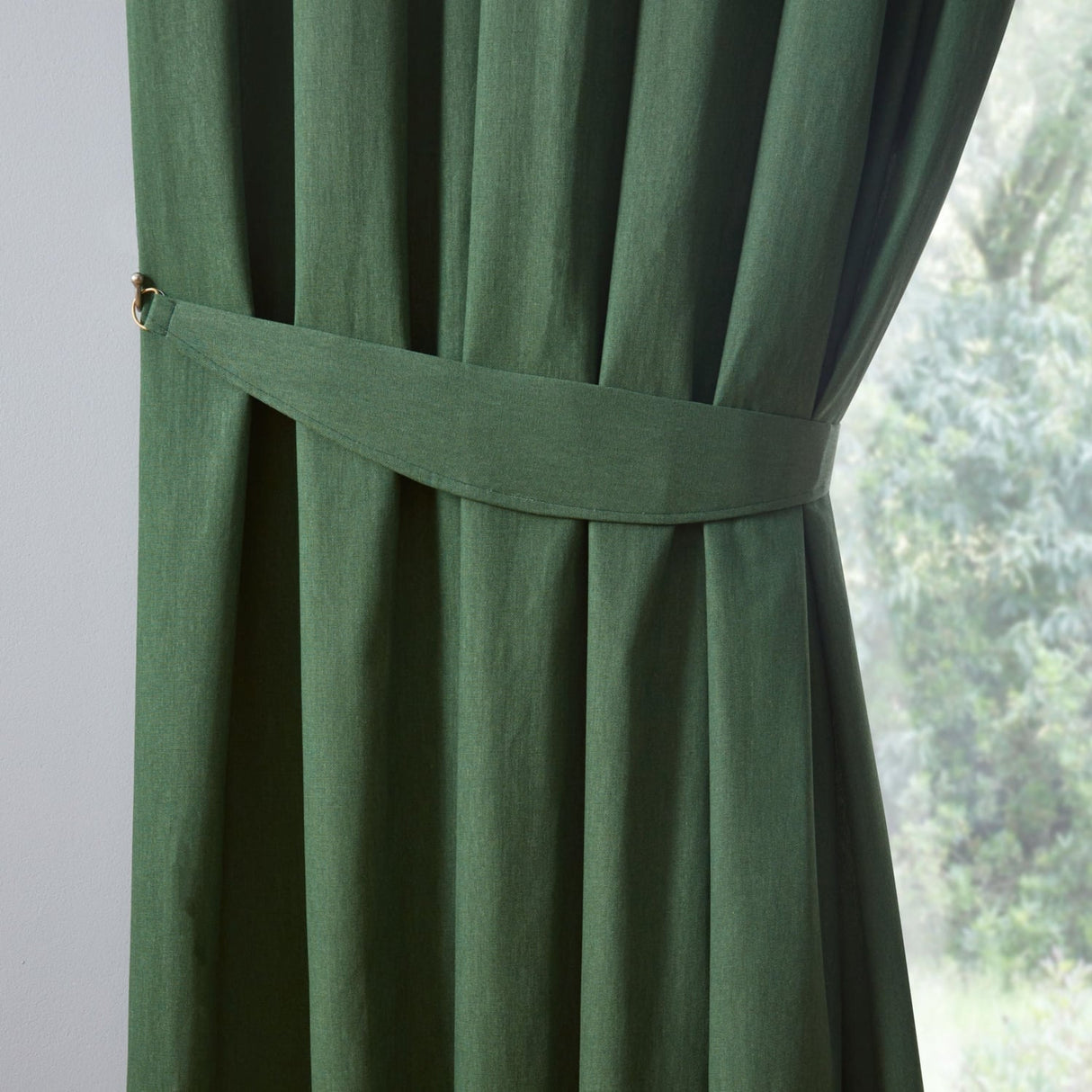Dijon Plain Textured Curtain Tie Backs Pair - Dijon Curtain Tiebacks In Bottle Green 2